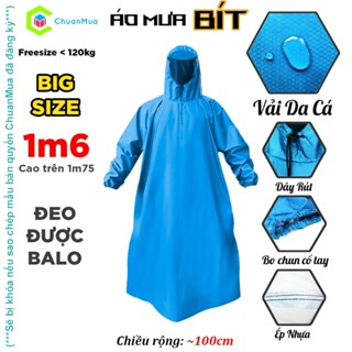 [Size 1M6 Dài] Áo Mưa 1 Người Vải Da Cá Chống Thấm Size 1M6 1M4 1M2 Áo Mưa Bít Có Mũ Dây Rút (Hàng Xưởng Việt Nam)