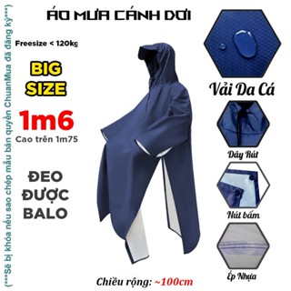 [Size 1M6 Dài] Áo Mưa Cánh Dơi Chống Thấm Size 1M6 1M4 1M2 Áo Mưa Xẻ Tà Có Mũ Dây Rút Nút Bấm (Hàng Xưởng Việt Nam)