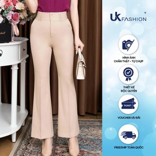  Quần Ống Loe Nữ UK FASHION Thiết Kế Cạp Cao 2 Cúc Vải Nhập Hàn Dày Dặn Đứng Phom UKQU2301001 