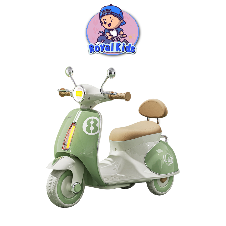 Xe máy điện trẻ em vespa 618 mẫu mới 2025 cho bé nhạc và chân ga từ 1 - 4 tuổi