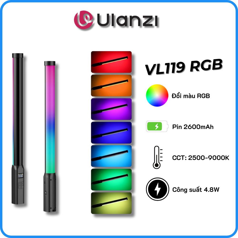 ULANZI VL119 RGB - Đèn LED Ống Từ Tính Cầm Tay Đổi Màu (2500-9000K) | BigBuy360 - bigbuy360.vn