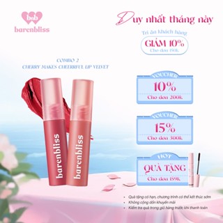 Combo 2 cây Son kem lì barenbliss Cherry Lip Velvet chống nước lâu trôi thuần chay Hàn Quốc 2.5g