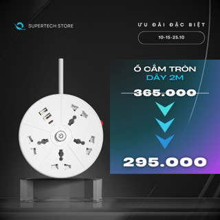 Ổ Cắm Điện Đa Năng Chịu Tải 2500W 3 Chấu USB Type C Xoay Tròn Dài 2m Công Tắc An Toàn Kiêm Đèn Ngủ