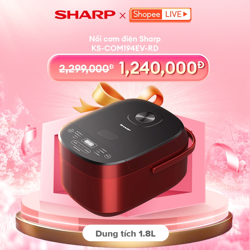 Nồi Cơm Điện Tử Sharp KS-COM194EV-BK/RD 1.8L [8 Chức năng nấu, Công Suất 790W]
