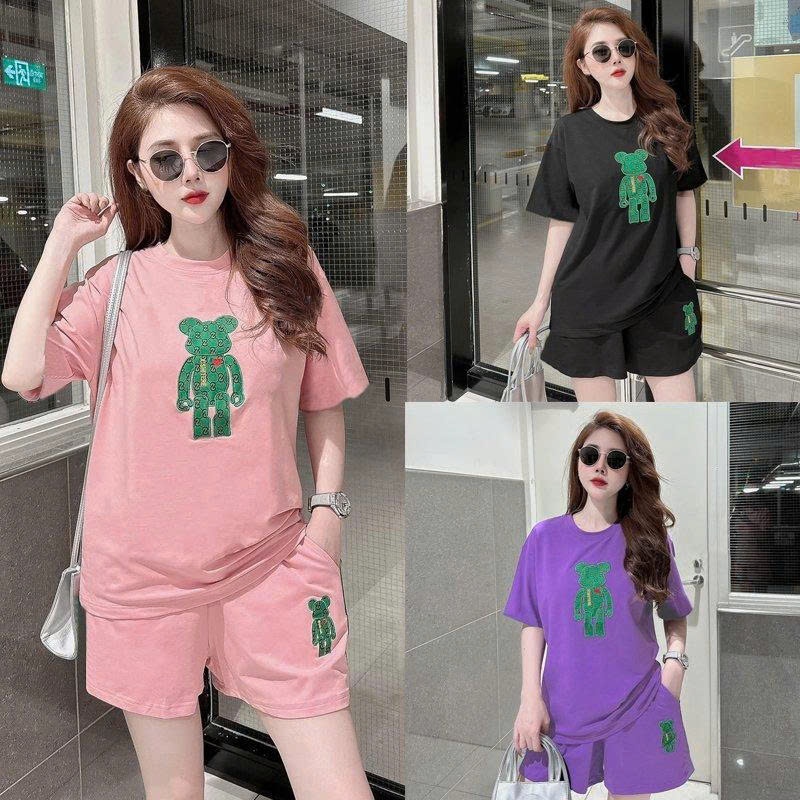 Bộ đồ nữ mặc nhà rẻ đẹp mùa hè set bộ quần áo nữ bigsize chất thun cotton gấu GC