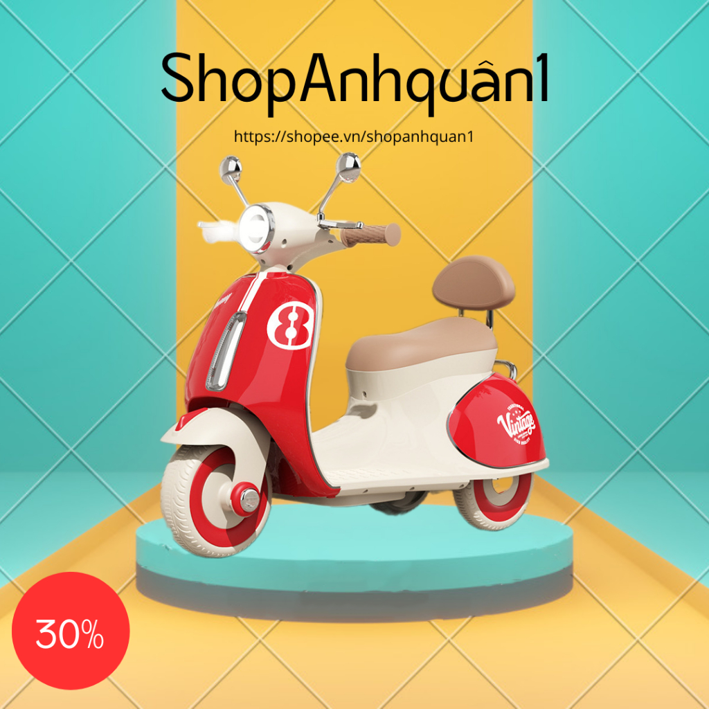 Xe máy điện trẻ em vespa 618 mẫu mới 2025 cho bé nhạc và chân ga