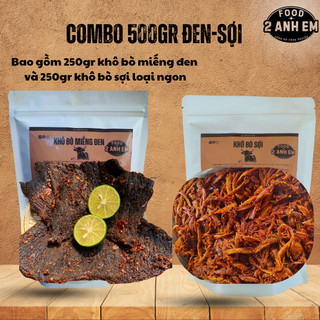  Combo 01 Gói 250gr Bò khô miếng Đen Và 01 Gói 250gr Bò khô sợi loại I-Vị cay nhẹ-Đồ ăn vặt-Snack 