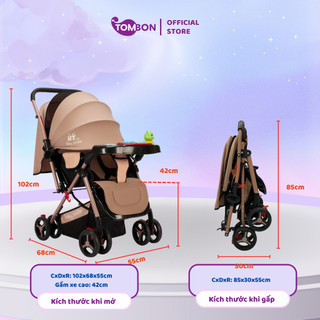 Xe đẩy 2 chiều HT 105 khung vàng đồng, thiết kế đẩy 2 chiều, 3 tư thế ngồi, ngả, nằm cho bé từ sơ sinh