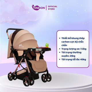 Xe đẩy 2 chiều HT 105 khung vàng đồng, thiết kế đẩy 2 chiều, 3 tư thế ngồi, ngả, nằm cho bé từ sơ sinh