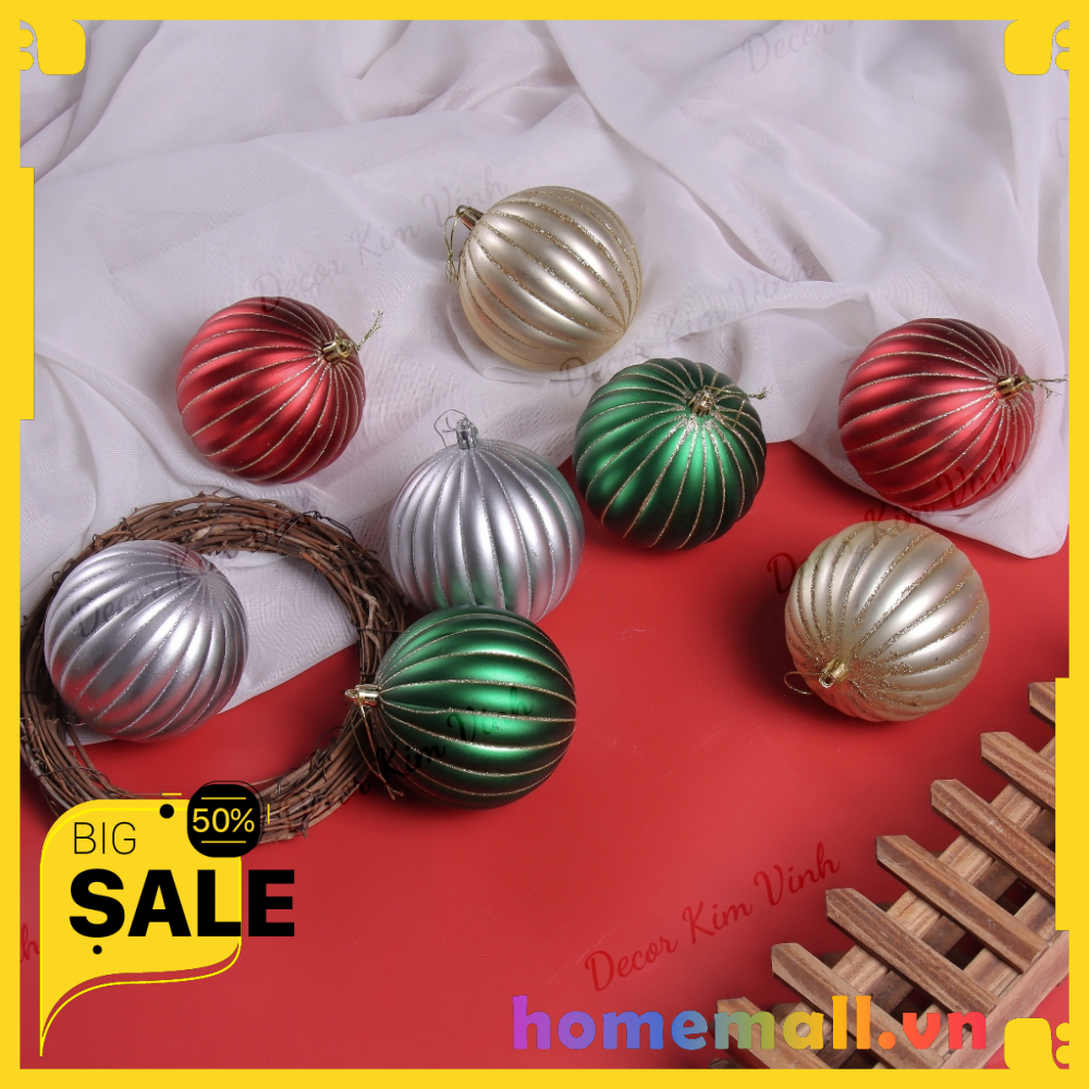 Set 2 Quả Châu Sọc Dưa 10cm E77 Trang Trí Cây Thông Giáng Sinh Merry Christmas HMSS448