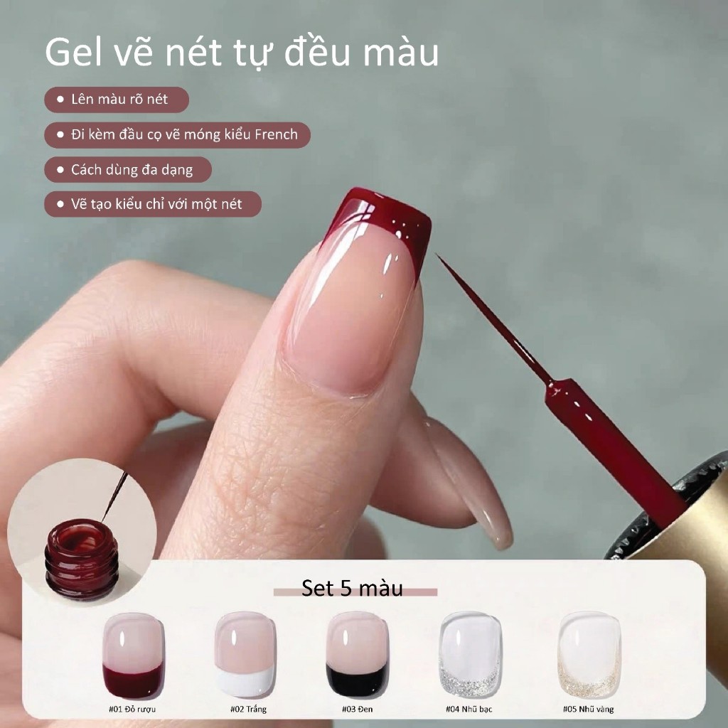 ROUni Sơn móng vẽ nét phiên bản mới chất gel đặc dễ kéo sợi, tự đều màu cho…