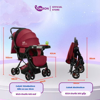 Xe đẩy 2 chiều HT 105 khung đen, thiết kế đẩy 2 chiều, 3 tư thế ngồi, ngả, nằm cho bé từ sơ sinh