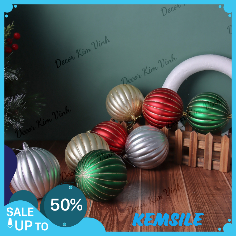 SET 2 QUẢ CHÂU SỌC DƯA 10CM E77 PHỤ KIỆN TREO CÂY THÔNG NOEL DECOR GIÁNG SINH KEMSS448