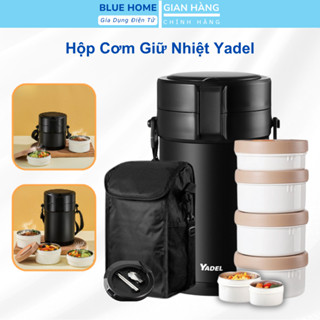 Hộp Cơm Giữ Nhiệt YADEL, Cà Men Đựng Cơm, Khay Riêng Biệt, Cách Nhiệt 6 Lớp, Chống Bỏng 2 Lớp, Tặng 1 Bộ Đũa Thìa Inox