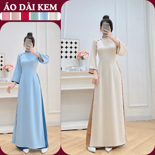   HỎA TỐC Áo dài truyền thống mặc Tết lụa Tây Thi cổ lệch thiết kế vai đính cúc điệu đà áo dài giáo viên - Áo Dài KEM 