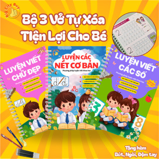 Bộ 3 Vở Luyện Viết Tự Xoá Luyện Viết Chữ Đẹp Có Thể Viết Lại Nhiều Lần Cho Bé
