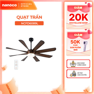 Quạt trần trang trí vân gỗ 8 cánh động cơ DC có remote Nanoco model NCFD6089L công suất 65W