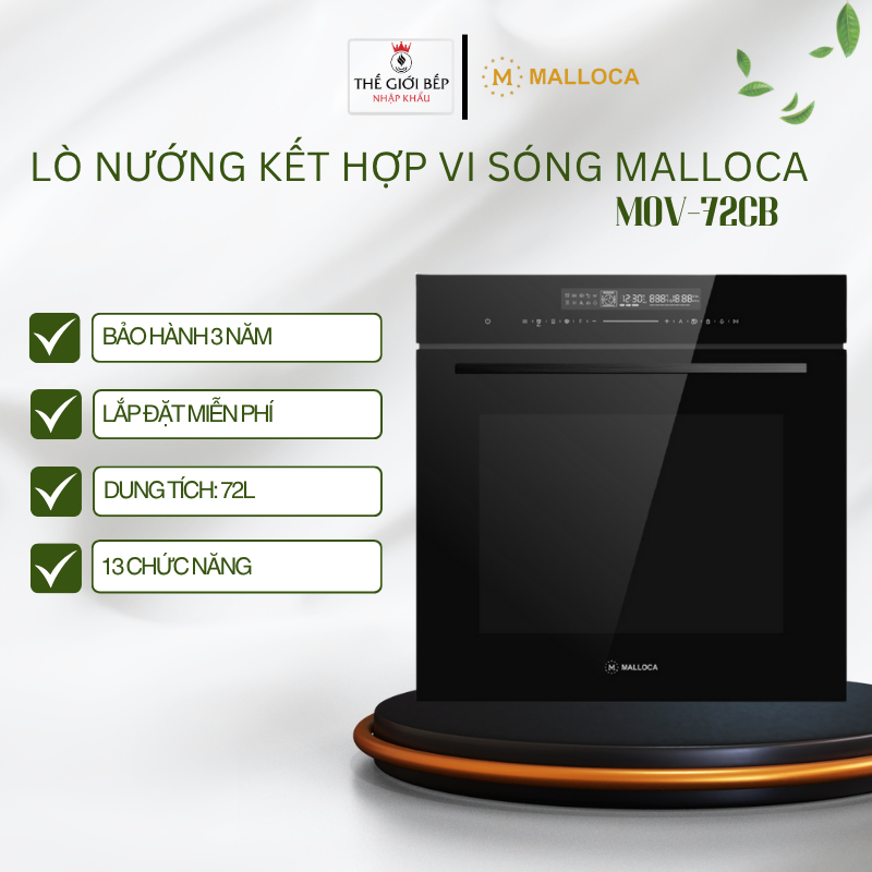 Lò nướng kết hợp vi sóng âm tủ Malloca MOV-72 CB - Dung tích 72L, 13 chức năng nấu - BNK