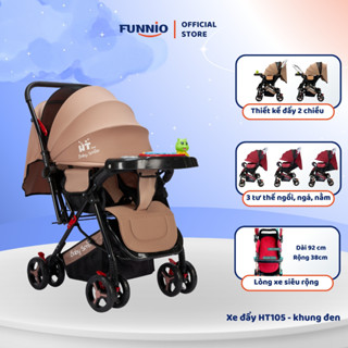 Xe đẩy cho bé Funnio HT105 khung đen, đẩy 2 chiều, 3 tư thế ngồi ngả nằm, phù hợp với bé sơ sinh