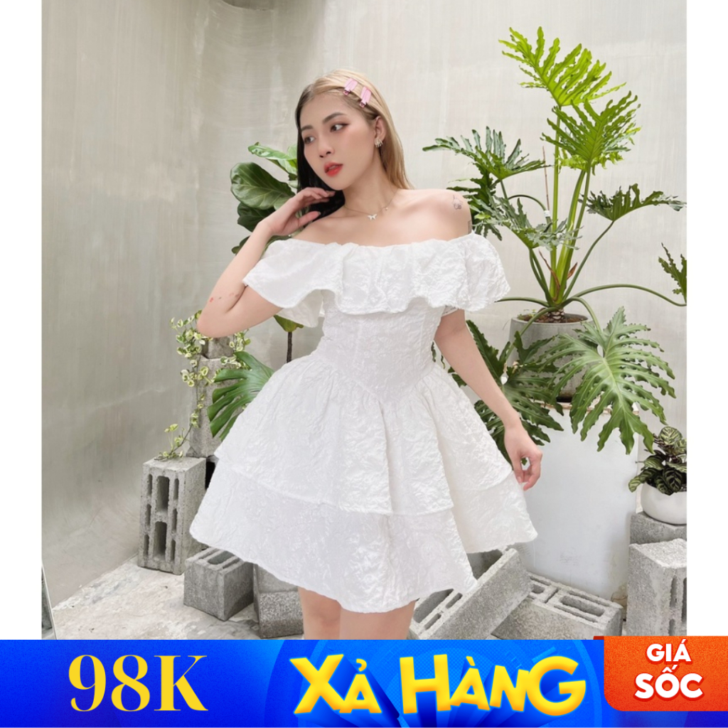 Váy xoè trễ vai 2 tầng Forgirl tiểu thư nữ tính FG037