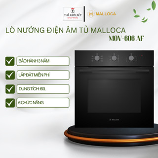 Lò Nướng Âm Tủ Malloca MOV-606 AF – 60L, 6 Chức Năng, Mặt Kính Đen, Tay Nắm Đen, Điều Khiển Cơ
