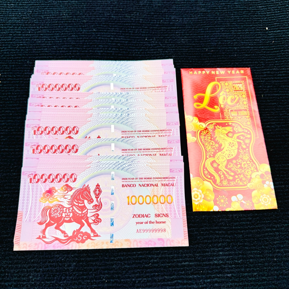 Giá KM - [100 TỜ] Tiền Lưu Hình Con Ngựa Macao 1 Triệu Phong Thuỷ May Mắn Do Trung Quốc Phát Hành