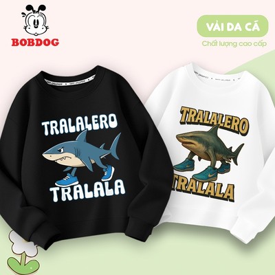 Áo sweater dài tay bé trai BOBDOG chất liệu cotton da cá in hình tralalero tralala dễ thương cho bé