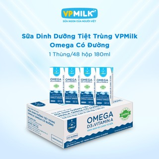   Thùng 48 hộp 180ml  Sữa Dinh Dưỡng VPMilk Omega Vitamin D3 Canxi Có Đường 