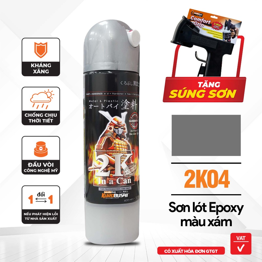 Sơn xịt Samurai Kurobushi - Sơn lót 2K04 (400ml ) chuyên dùng cho xe máy