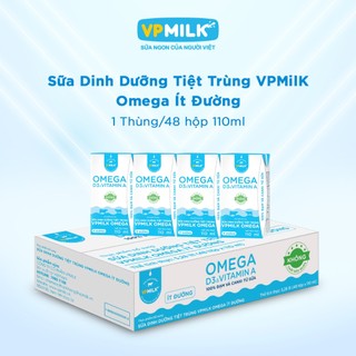   Thùng 48 hộp 110ml  Sữa dinh dưỡng VPMilk Omega 3 Omega 6 Vitamin D3 Canxi Ít đường 