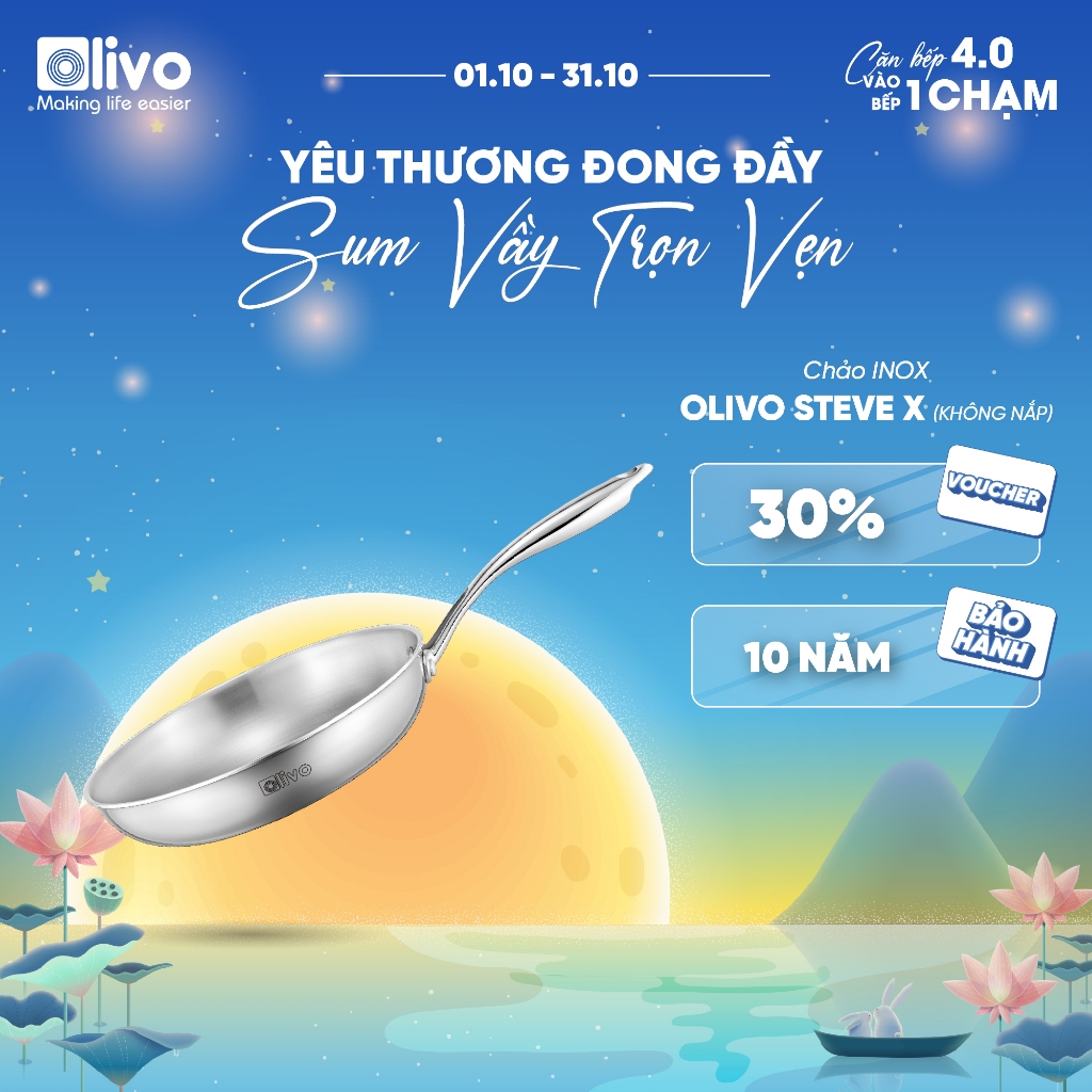 CHẢO INOX OLIVO STEVE X Size 24 - Đáy 4 Lớp – Nấu Được Trên Mọi Loại Bếp - Chiên, Xào, Rán - Chống Dính Tự Nhiên