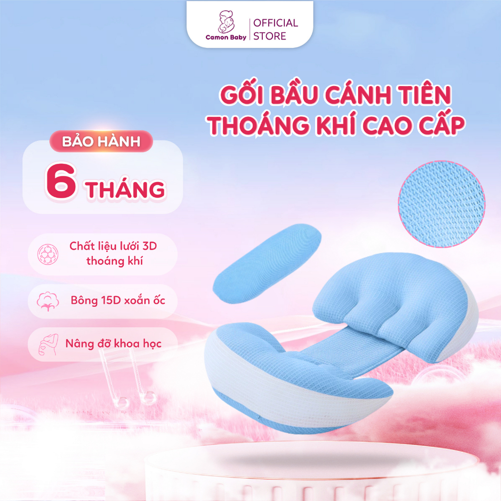Gối bầu cánh tiên Camon Baby, gối công thái học nâng đỡ bụng, lưng, bảo vệ cột sống cho mẹ bầu