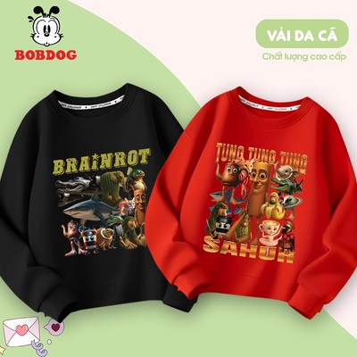 Áo nỉ cho bé trai BOBDOG, sweater bé trai chất da cá ấm áp in hình TUNG TUNG TUNG SAHUR