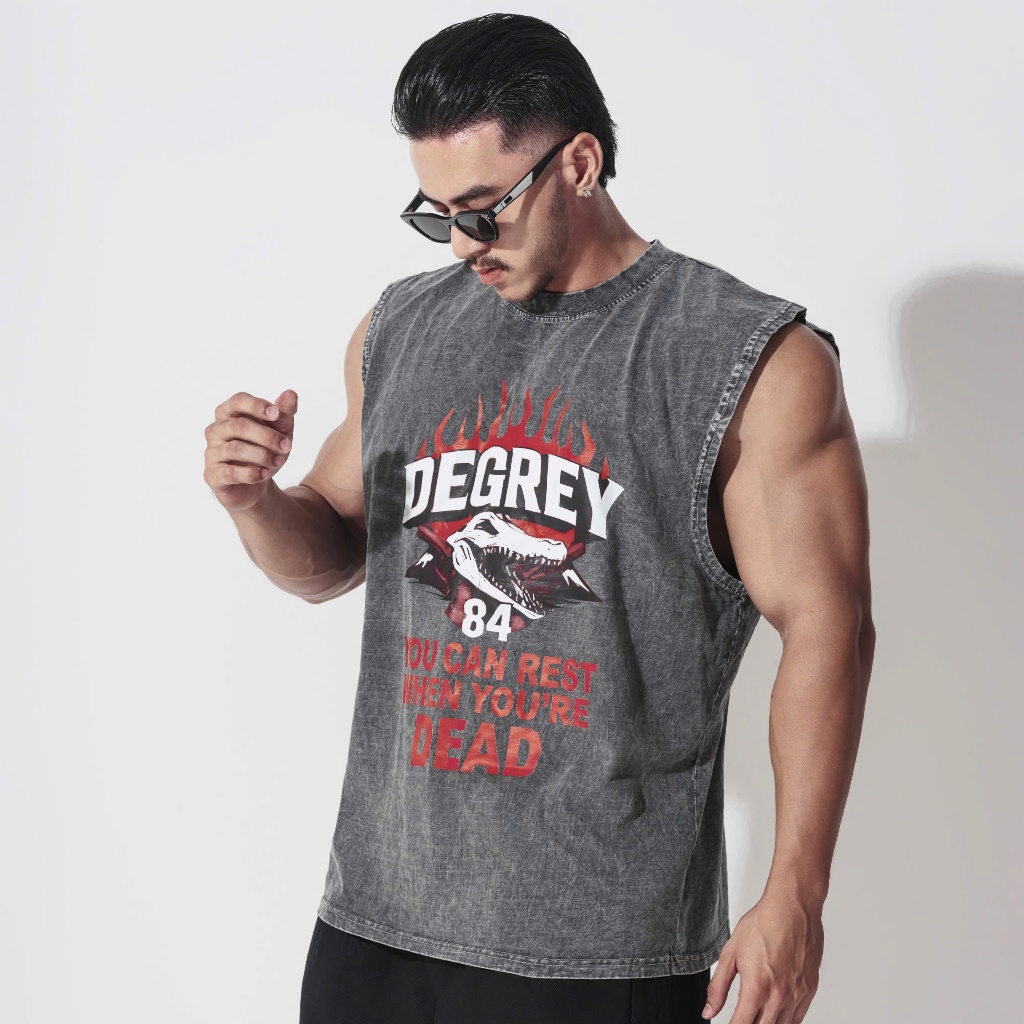 Áo ba lỗ Tank Top Degrey Cotton WAX XÁM Big Logo - TANKWAXXAM