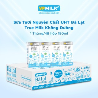   Thùng 48 hộp 180ml  Sữa Tươi VPMilk Đà Lạt True Milk Không Đường 