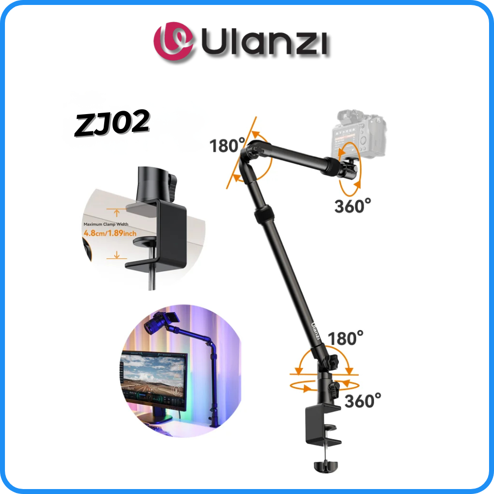 Tay Arm Kẹp Cạnh Bàn ULANZI ZJ02 Gắn Máy Ảnh, Microphone Tải Trọng 2 Kg - Hàng Chính Hãng
