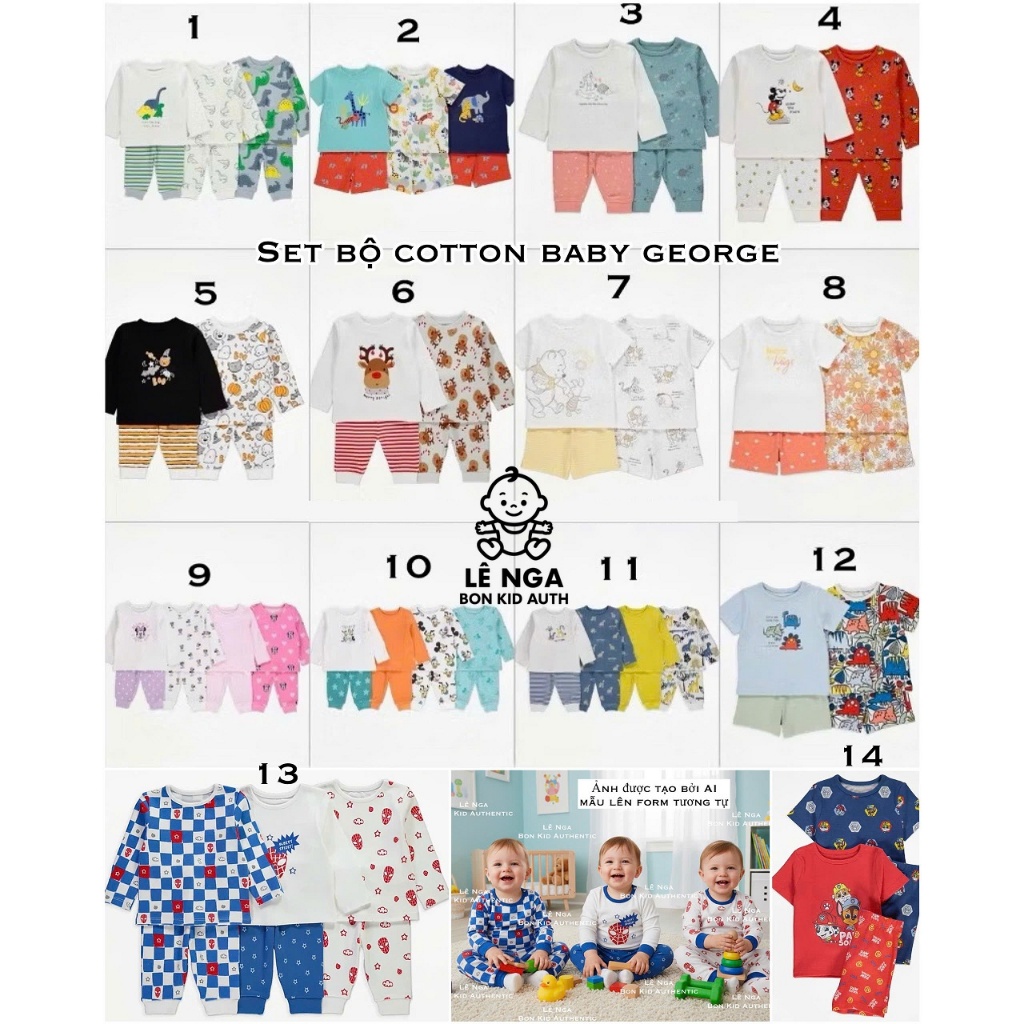 [BONKID] Set bộ cotton GEORGE UK 3-6m đến 2-3y
