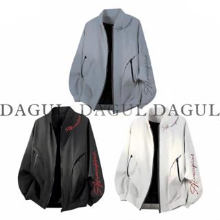  Áo khoác nam nữ bomber DAGUL trơn 2 lớp - khóa túi cách điệu thêu chữ kĩ - tay dài- trượt nước cản gió 