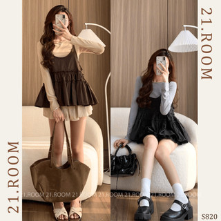  Set Yếm 2 Dây Gió Hàn Bèo Tầng Kèm Áo Thun Giấy S820 21.ROOM 