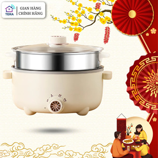 Nồi Lẩu Điện Mini Đa Năng 2 Tầng Kèm Giá Hấp Lớn 28cm Dung tích 3L Chống Dính Cao Cấp, 2 Mức Nhiệt