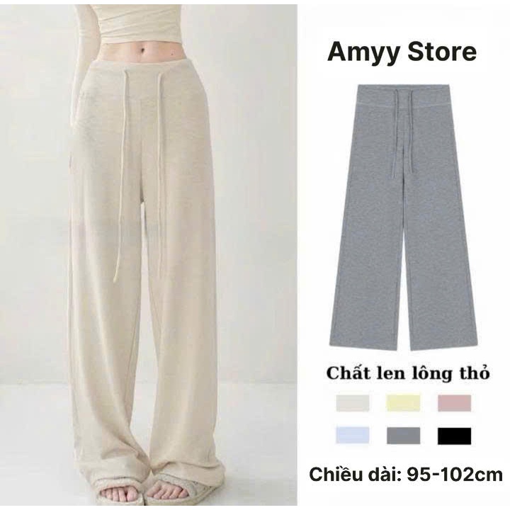 [LEN QC-CÓ DÁNG CHO NẤM] Quần Ống Suông Lưng Cao 7 Phân Chất Len Lông Thỏ Dầy Dặn Mềm Mịn Form Xinh