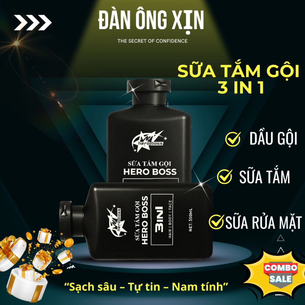 👉 Sữa Tắm Gội Nam 3in1 Hero Boss 350ml – Sạch Toàn Diện, Hương Nam Tính Lâu Dài | Đàn Ông Xịn.Store