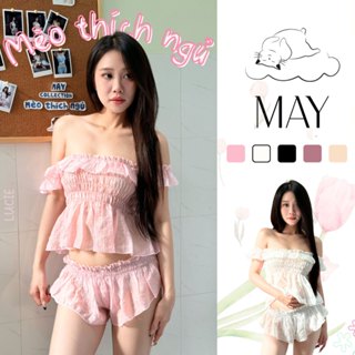  LUCIE SET - Đồ ngủ mặc nhà trễ vai tiểu thư tôn dáng co giãn thoải mái 