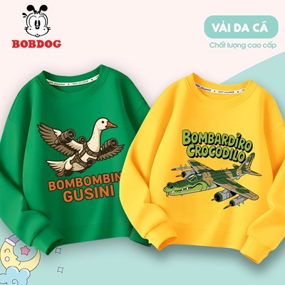 Áo sweater cho bé trai BOBDOG áo dài tay cổ tròn chất da cá cotton mềm mịn in hình BOMBOMBINI GUSINI
