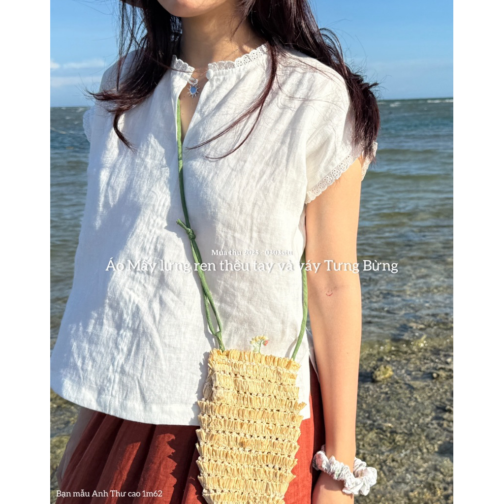 | 0303 studio | áo cộc tay dáng lửng linen - dòng Mây