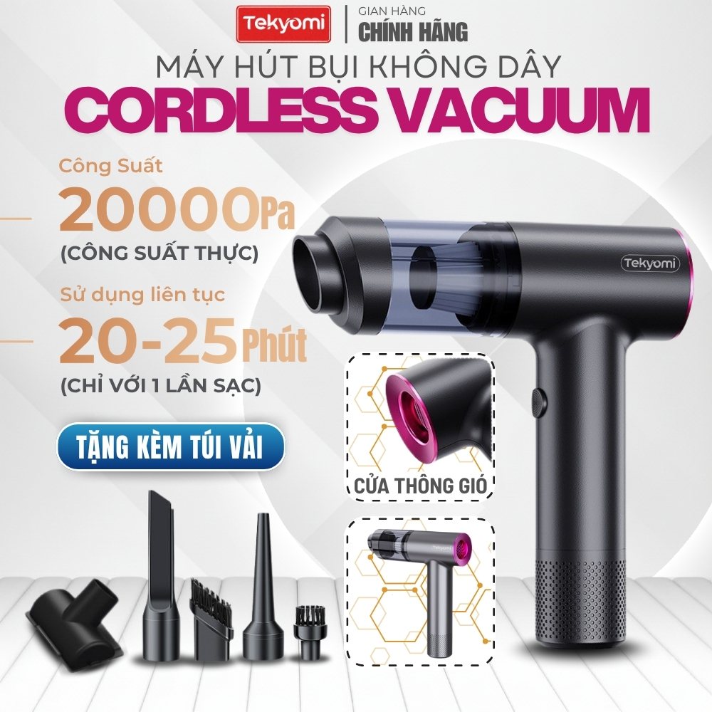 Máy Hút Bụi Cầm Tay Mini TEKYOMI EG-122 – Công Suất 200W, Lực Hút 20.000Pa, Pin 5000mAh, 4in1 Hút/Thổi/Bơm/Chân Không