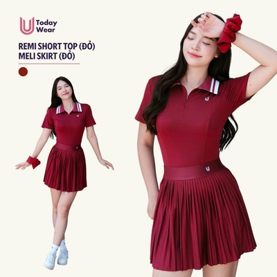 Set bộ đồ thể thao nữ áo Remi mix chân váy Meli đỏ Today U Wear trẻ trung thoải mái chơi thể thao
