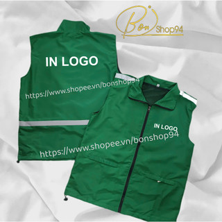  BONShop94.HCM - Áo khoác Gile  áo khỉ  xanh két vải dù 2 lớp,Túi khóa kéo - Ib shop xem mẫu IN LOGO  