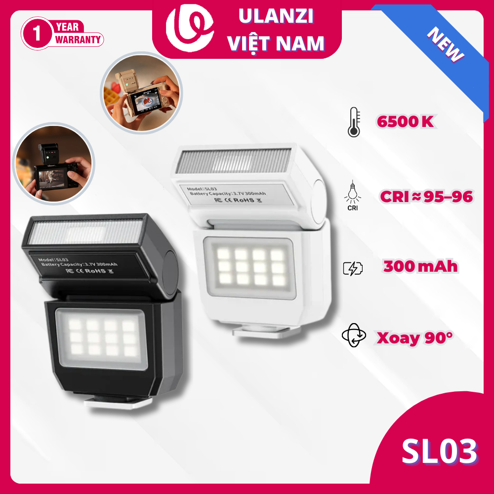 Đèn Flash Mini - ULANZI SL03, góc flash điều chỉnh 90°, 3 chế độ ánh sáng, 6500K - HÀNG CHÍNH HÃNG