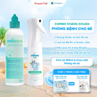 [COMBO] Xịt kháng khuẩn DIZIGONE Baby 300ml & Dung dịch kháng khuẩn DIZIGONE: Xịt tay chân, đồ chơi, đồ dùng cho bé
